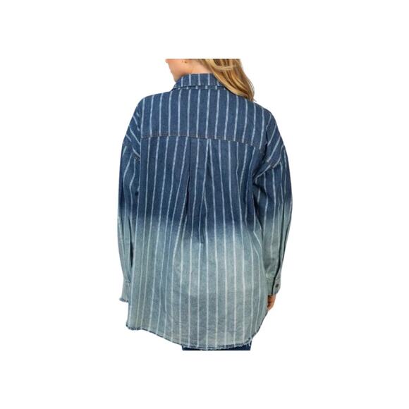 White Birch Denim Perfection Can't Be Tamed Button Down Shacket Tunic Ombre 1X - Picture 8 of 13
